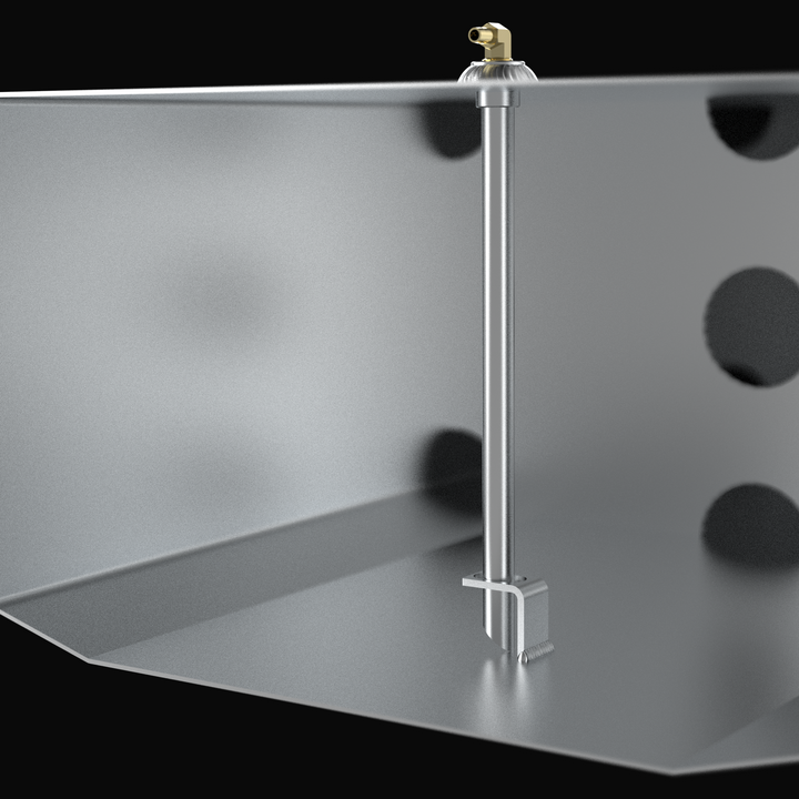Internal cutaway view of a 102-gallon Pursuit Denali 2460 (1996) fuel tank showing the heavy-duty .190" marine-grade aluminum construction. The image highlights the precision-welded anti-siphon pickup tube, reinforced support bracket, and internal baffles with drainage ports, ensuring consistent fuel delivery and a guaranteed OEM fit for offshore performance.