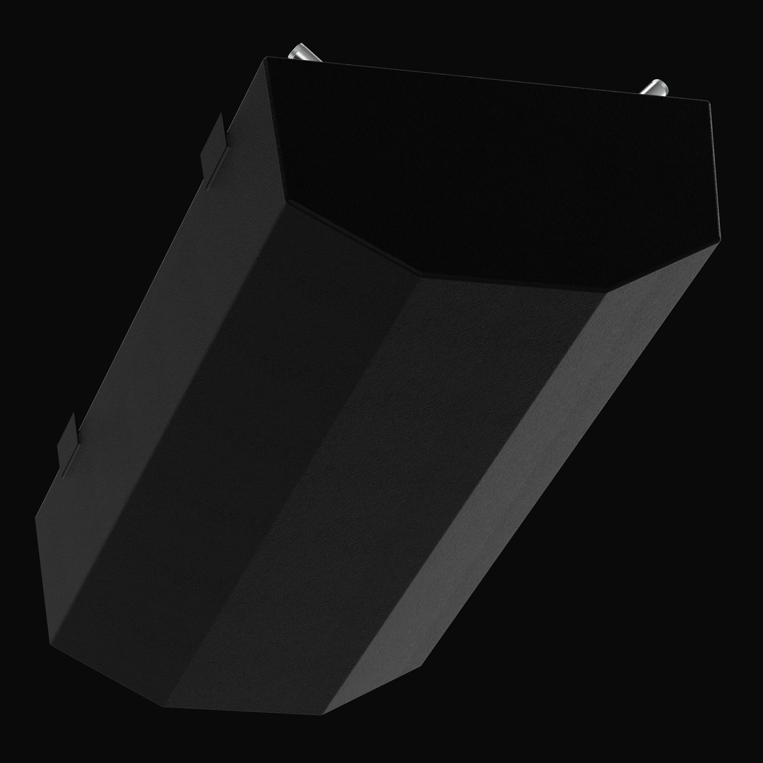 Underside 3D rendering of a 160-gallon Regulator Marine 23cc replacement fuel tank, showing the full-length tapered hull-fit geometry and coal-tar epoxy finish designed for deep-V center console bilge compartments.