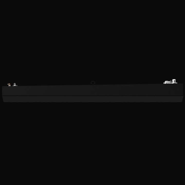 A 3D rendering of a dark gray, cubic aluminum fuel tank on a black background. Three shiny metallic fittings are visible on the top surface: two angled hoses/necks and one cylindrical fitting.