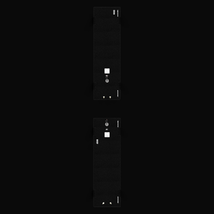 A full top-down aerial layout view of a matching black dual-tank configuration, detailing the technical component arrangement for a Sea Vee 29 OEM replacement marine fuel tank combo system. This bird's-eye blueprint perspective highlights the long, symmetrical rectangular profiles of both the front and back fuel cells, masterfully fabricated from heavy-gauge marine-grade 5052-H32 aluminum and fully sealed in a protective black TarGard epoxy coating. The layout showcases the linear alignment of top-deck hard