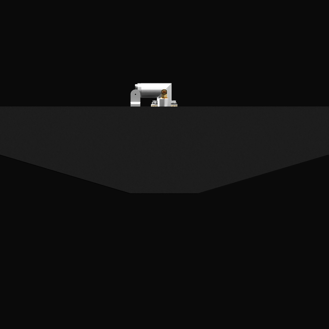 A black background with a white rectangular fuel tank labeled for SeaChaser, with a capacity of 57 gallons. The tank features fittings and a vent on top, and is positioned above a dark, angled surface
