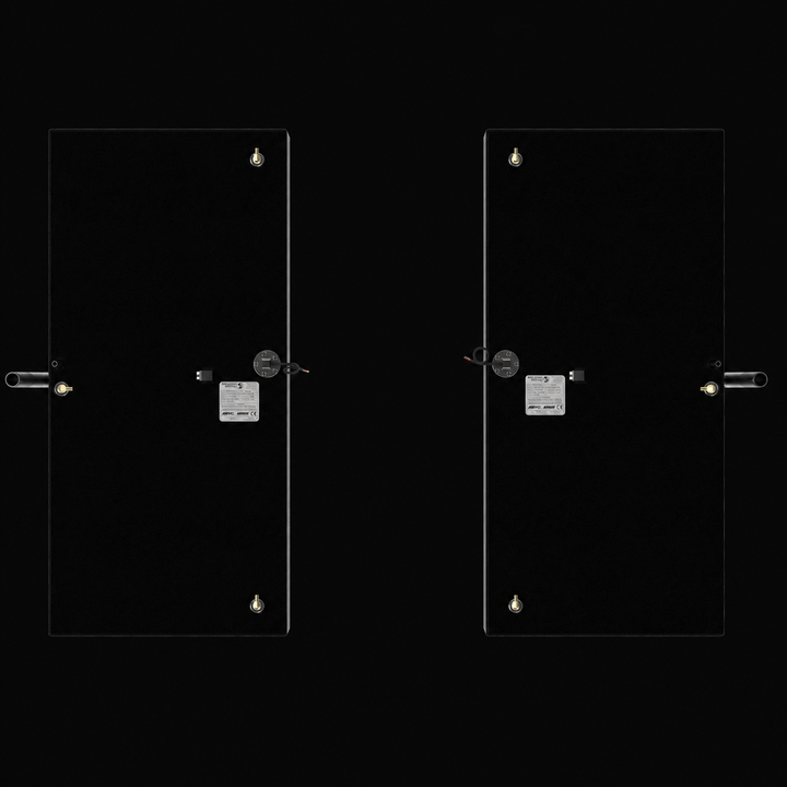 A top-down bird's-eye perspective view of a pair of black Shamrock 25-9 Saddle (2-tank combo) replacement marine fuel tanks from file image_7352dc.jpg, isolated against a black background. This symmetrical top-deck overview showcases the mirrored geometry of the matching port and starboard 52-gallon outboard fuel cells. Precision-fabricated from heavy-gauge marine-grade 5052-H32 aluminum, both structures are completely encapsulated in an anti-corrosive, textured black TarGard epoxy coating to safeguard agai