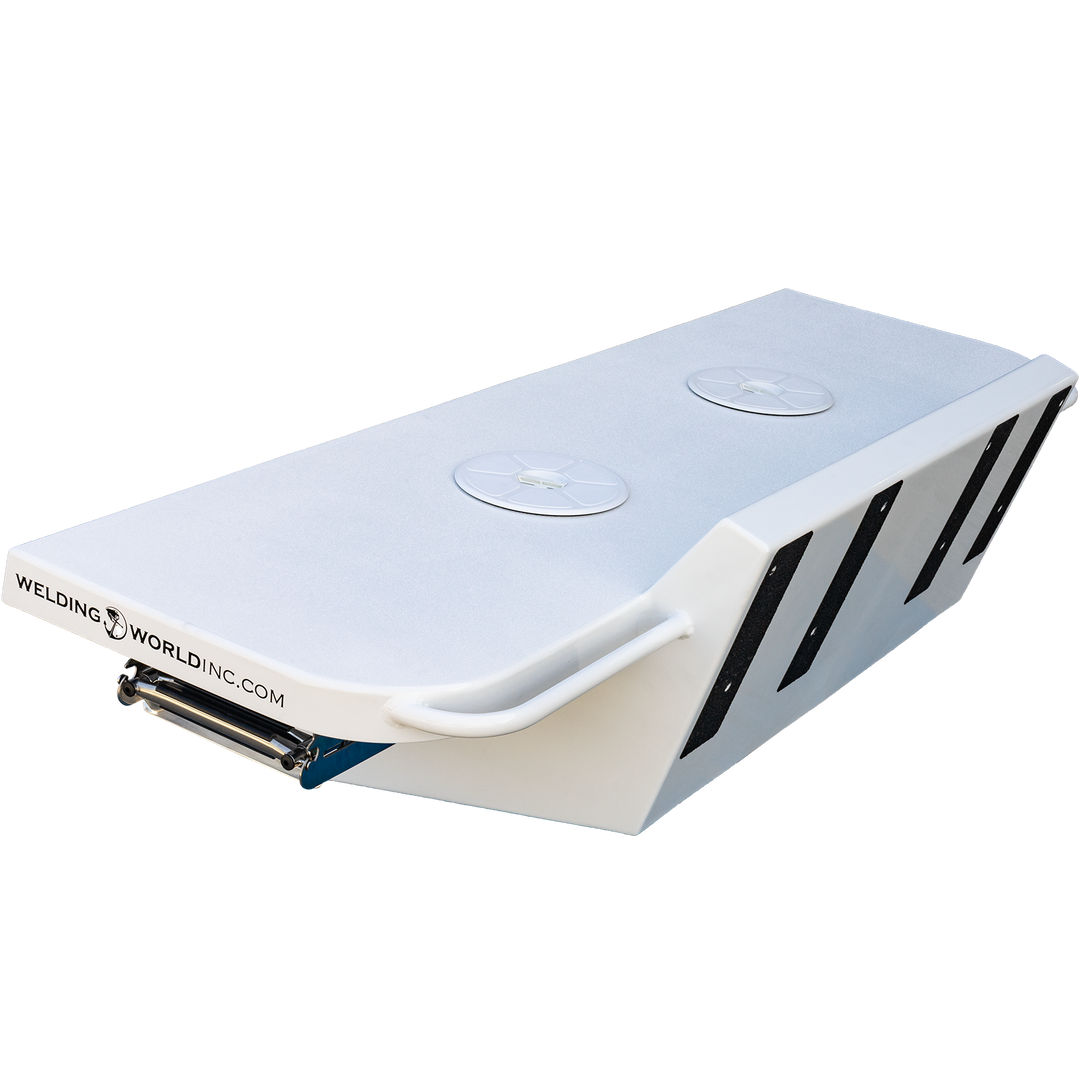 Apex Mk. II Twin Engine Bracket designed for -11° transom, featuring a sleek white surface with two circular mounting plates and black stripes on the sides, showcasing a sturdy construction suitable for marine applications