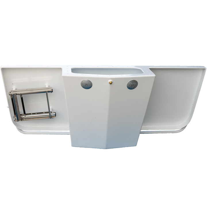 A standard high flotation single outboard engine bracket designed for a 16° transom, featuring a white finish and two circular mounting points, with a side latch mechanism visible on the left. The background is transparent