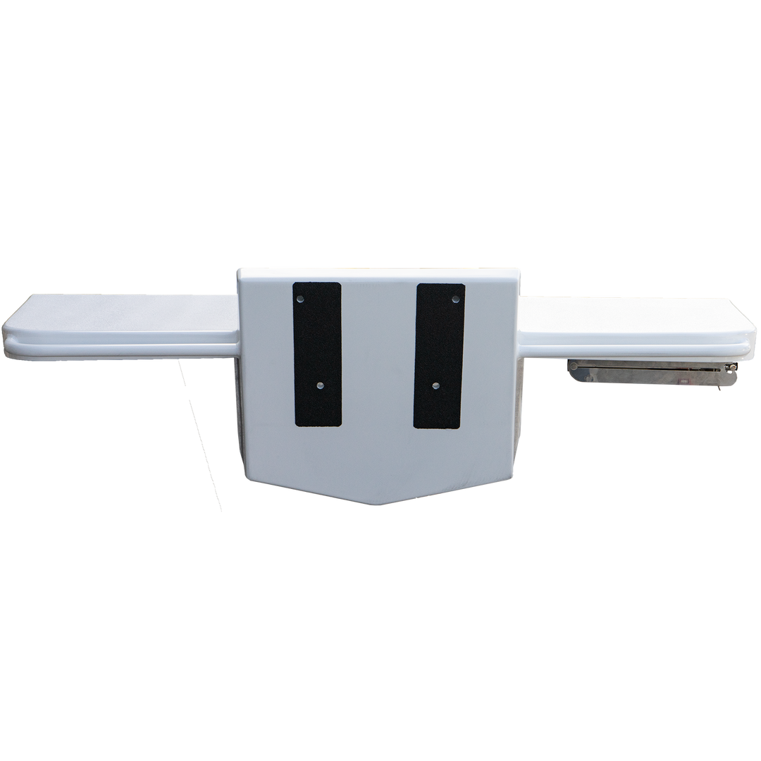 A standard high flotation single outboard engine bracket designed for a 16° transom, featuring a white body with two black rubber pads for grip, and a mounting plate on the right side. The bracket has a symmetrical design with extended arms on either side