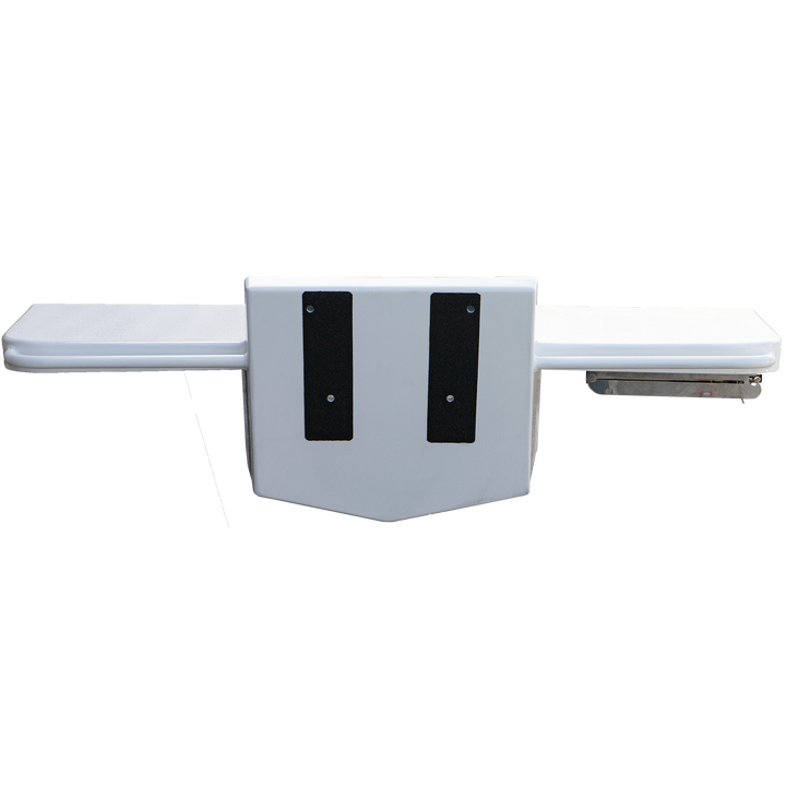 A standard high flotation single outboard engine bracket designed for a 16° transom, featuring a white body with two black rubber pads for grip, and a mounting plate on the right side. The bracket has a symmetrical design with extended arms on either side