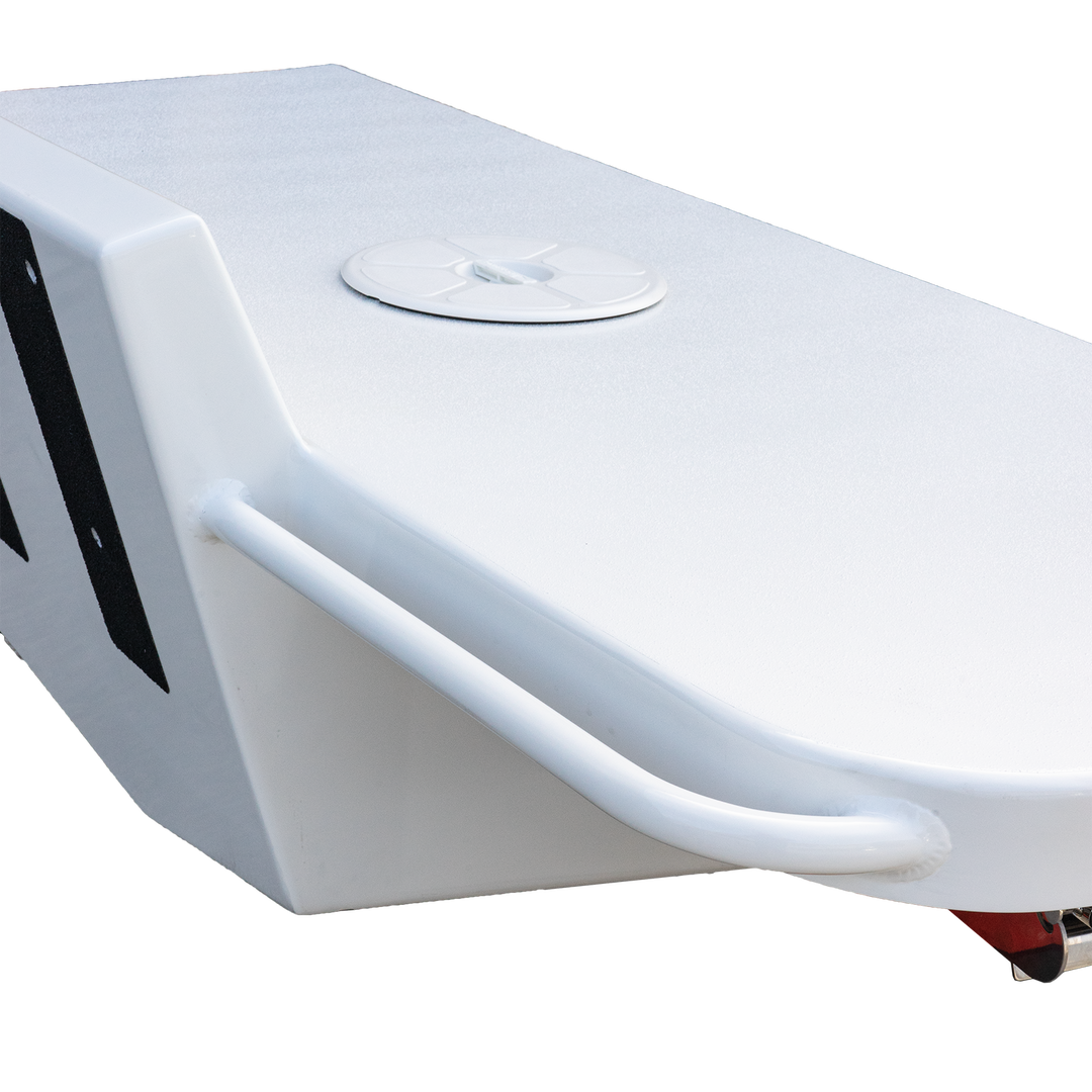 A standard high flotation single outboard engine bracket designed for a 16° transom, featuring a sleek white finish and a rounded edge. The bracket includes a circular mounting area on top and vertical slots for secure attachment