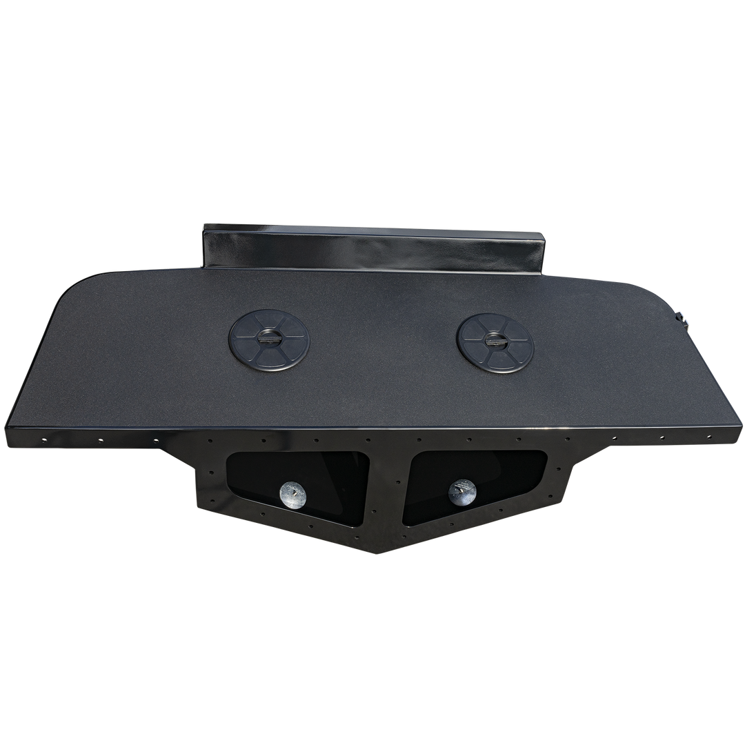 A standard high flotation twin outboard engine bracket designed for a 13° transom, featuring a textured black surface with two circular mounting plates and a central support structure. The bracket is shown against a transparent background