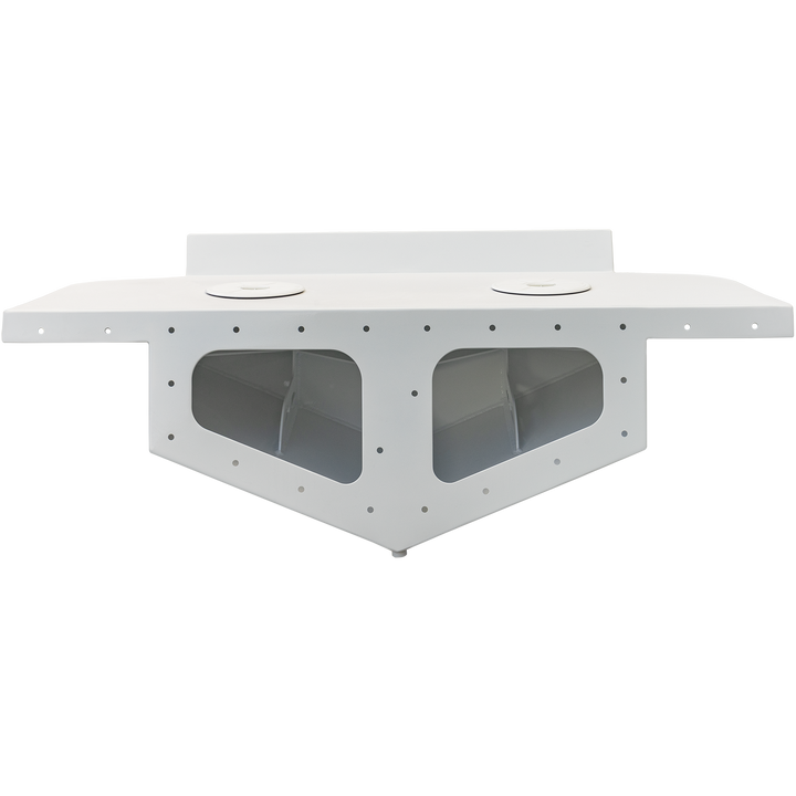 A standard high flotation twin outboard engine bracket designed for a 16° transom, featuring a flat top surface with two circular cutouts and a distinctive triangular shape with cutouts on the sides for improved flotation and stability. The bracket is shown against a transparent background