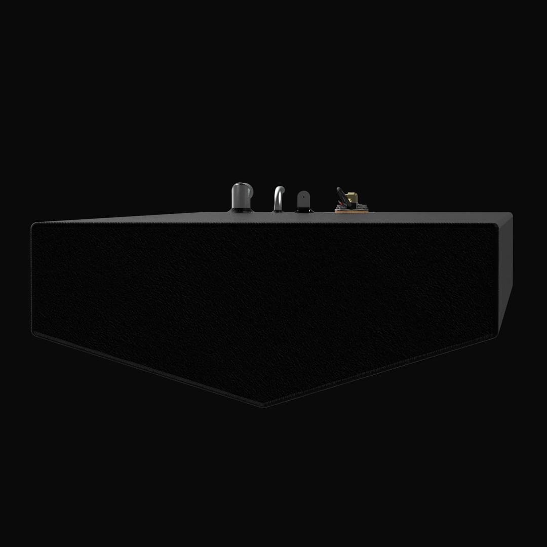 A front perspective view of the Velocity 26 (2000) replacement fuel tank, highlighting the specialized V-shaped hull-conforming profile. Coated in a rugged black Sherwin-Williams TarGard epoxy, this 80-gallon marine fuel tank is fabricated from heavy-duty .190" aluminum. The image shows the top-mounted 316 stainless steel fill and vent tubes, engineered for a guaranteed 100% drop-in fit and maximum corrosion resistance in offshore environments.