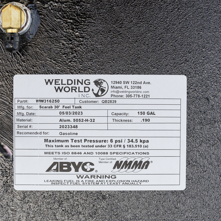 A label of a Wellcraft Scarab 30 Combo, a high-performance boat designed for both offshore fishing and cruising, featuring a versatile setup for various marine activities