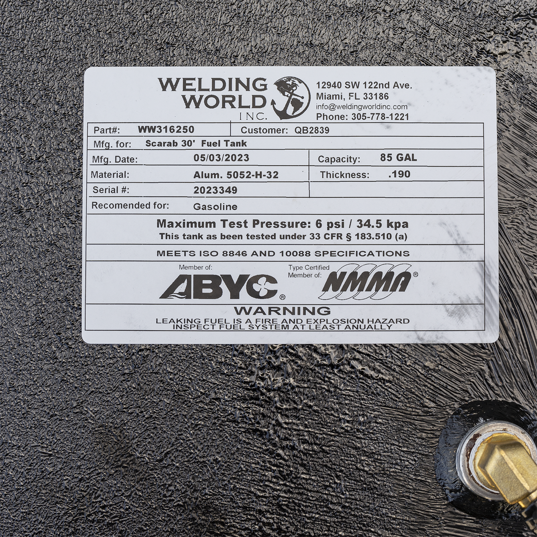 Wellcraft Scarab 30' 2001 2-Tank Combo: 1 x 150 gal. + 1 x 85 gal Fuel Tanks | OEM Replacement - Welding World, Inc.