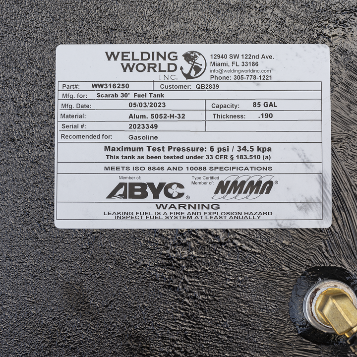 Wellcraft Scarab 30' 2001 2-Tank Combo: 1 x 150 gal. + 1 x 85 gal Fuel Tanks | OEM Replacement - Welding World, Inc.