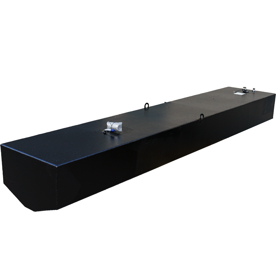 Wellcraft Scarab 302 OEM replacement fuel tank, featuring a sleek black design with two fuel fittings on top, designed for marine use