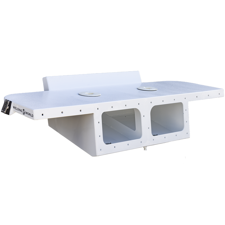 A white, custom high flotation twin outboard engine bracket designed for a Chaparral 327 SSX boat. The bracket features multiple cutouts and mounting points, with the logo "Welding World" visible on one side. It is set against a transparent background