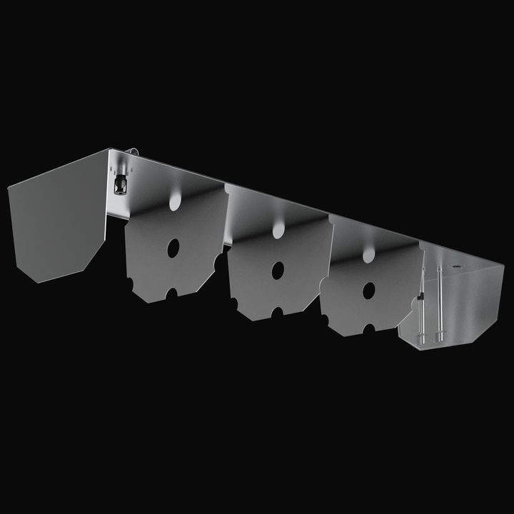 Internal 3D skeleton view of a Yellowfin 26 Center fuel tank showcasing a multi-baffle system with precision-cut flow holes, designed to eliminate fuel surge and maintain vessel stability in offshore conditions.