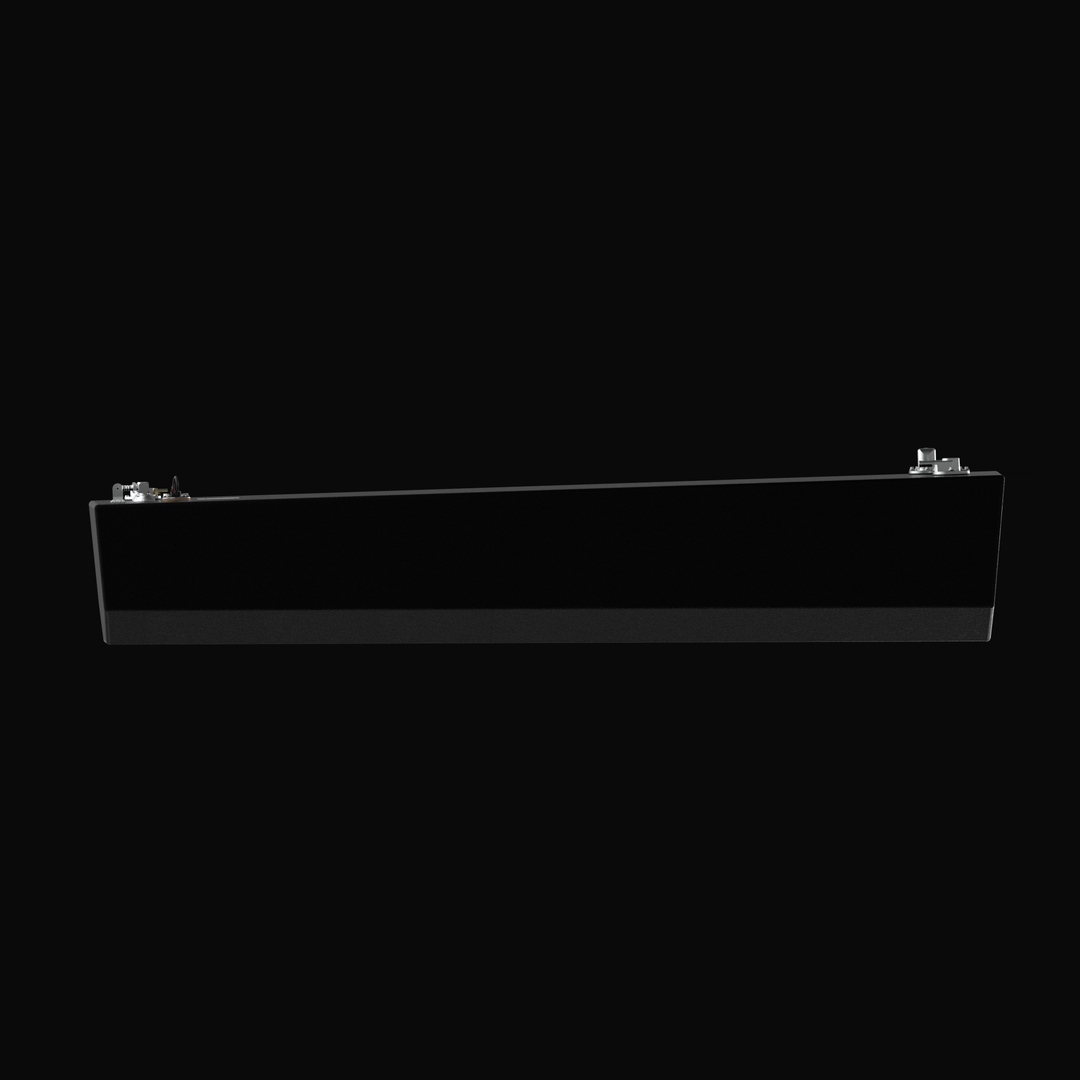 Side-profile 3D rendering of a 118-gallon Yellowfin 26 Center replacement fuel tank, showcasing the long-form aluminum construction with a textured coal-tar epoxy coating and top-mounted fuel rigging on a solid black background.