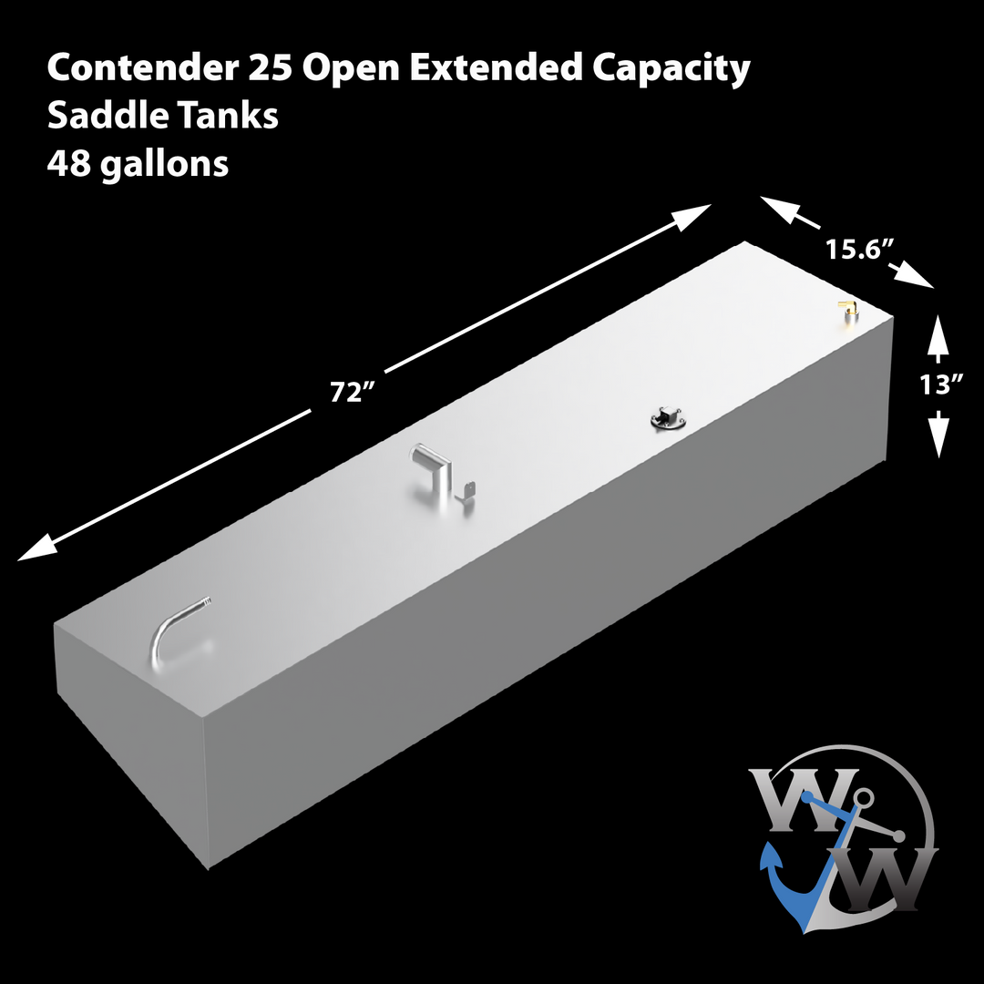 Contender 25 Open Extended Capacity 3 Fuel Tank Combo Kit -1 Belly (180 gal.) & 2 Extended (48 gal.) Saddle Tanks