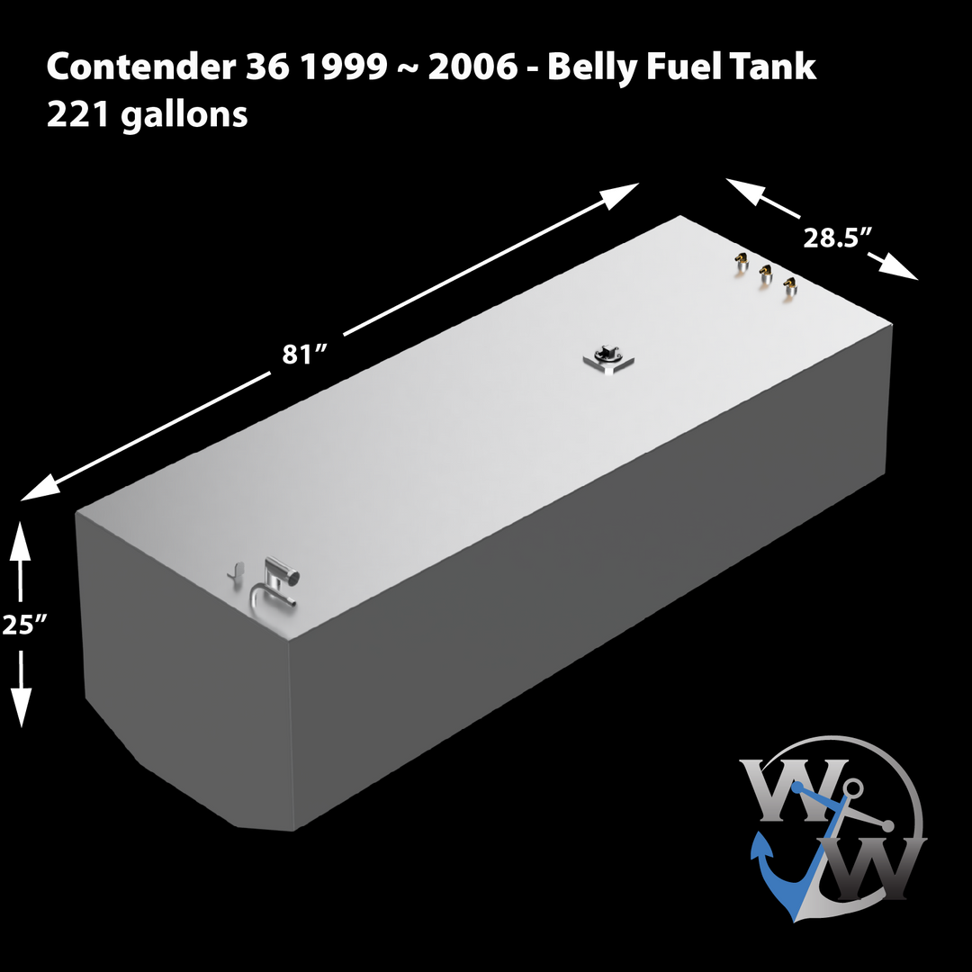 Contender 36 Open 1999 ~ 2006 OEM Replacement 4-Tank Combo Kit  - 1 Belly (220 gal.), 2 Saddle Tanks (130 gal.) each & 1 Water (26 gal.) tank