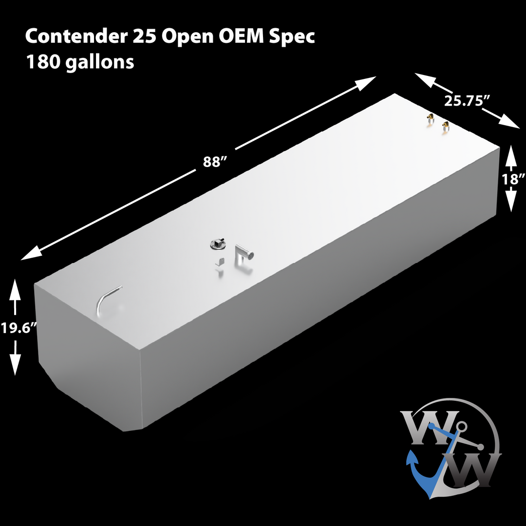 Contender 25 Open Extended Capacity 3 Fuel Tank Combo Kit -1 Belly (180 gal.) & 2 Extended (48 gal.) Saddle Tanks