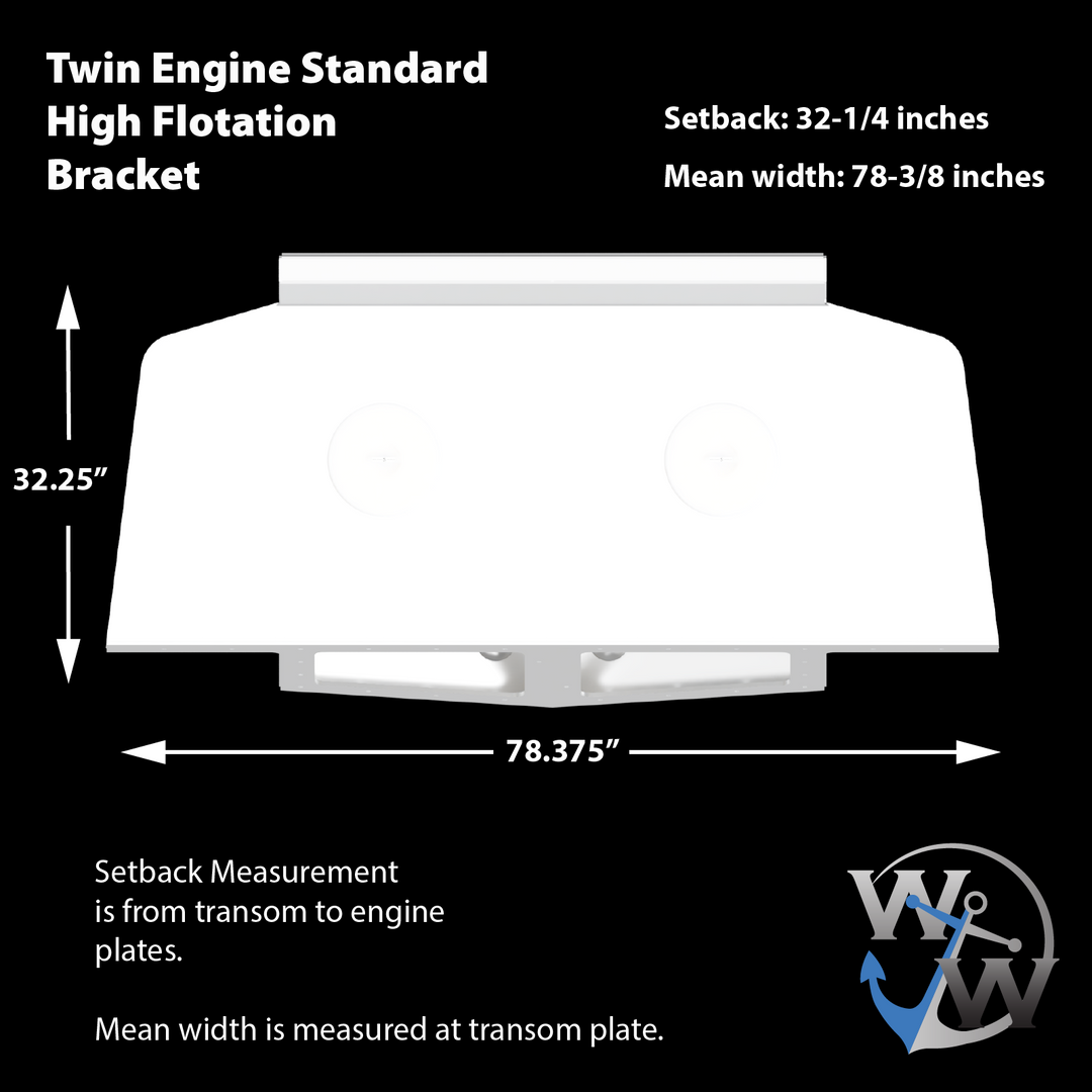 Standard High Flotation Twin Outboard Engine Bracket 16° Transom