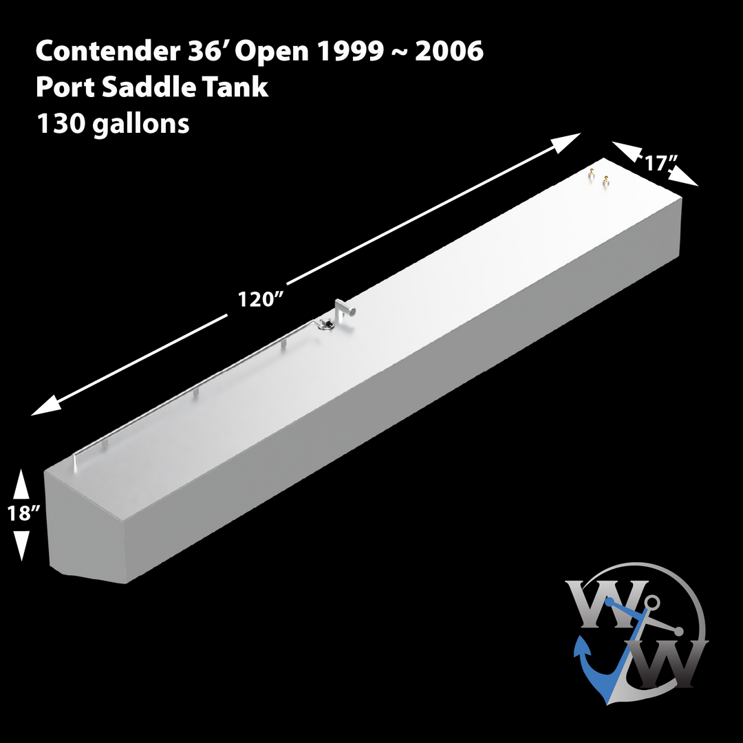 Contender 36 Open 1999 ~ 2006 OEM Replacement 4-Tank Combo Kit  - 1 Belly (220 gal.), 2 Saddle Tanks (130 gal.) each & 1 Water (26 gal.) tank