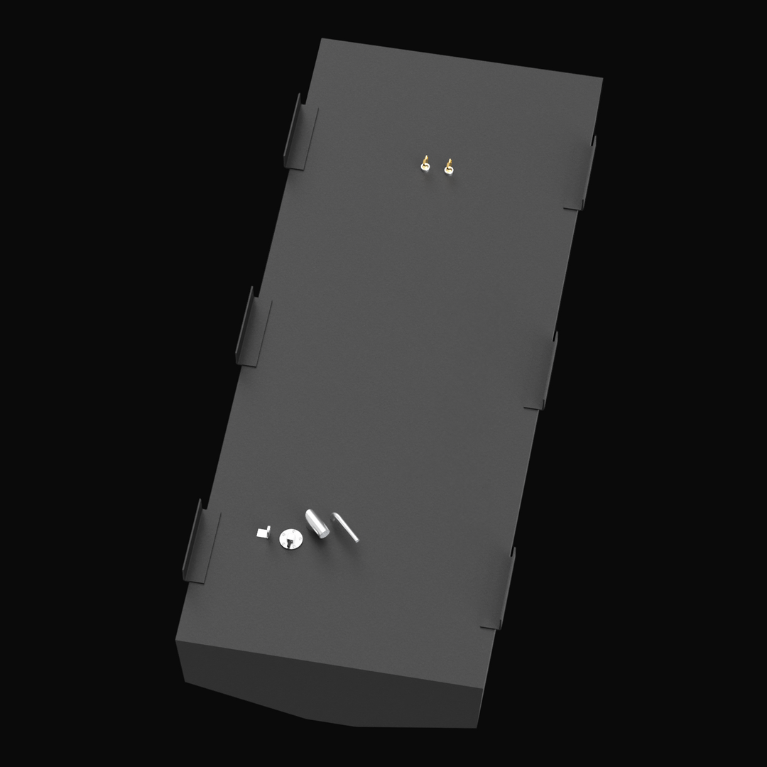 3D model of a Boston Whaler Outrage 23 fuel tank with a nominal capacity of 166 gallons. The tank dimensions are 90 inches long, 36 1/2 inches wide, and 14 1/4 inches high. The tank is shown in black with fittings and brackets on the top surface, displayed at an angled perspective against a black background