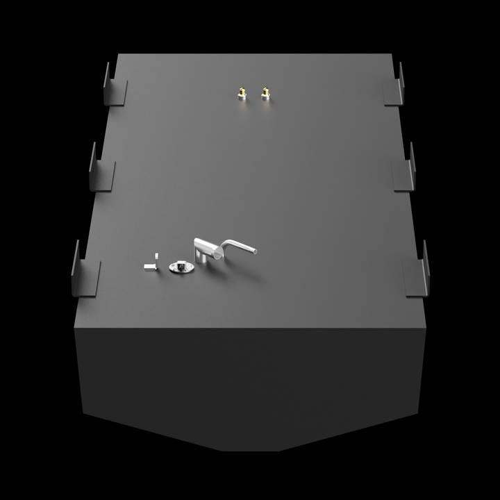 3D model of an Advanced 33 Port Saddle Fuel Tank with a net capacity of 128 gallons. The tank measures 101 inches in length, 29 1/2 inches in width, and 16 3/4 inches in height. The model is displayed from an angled perspective, showing mounting brackets and fittings on the top surface, with a black background and the Welding World logo in the bottom right corner