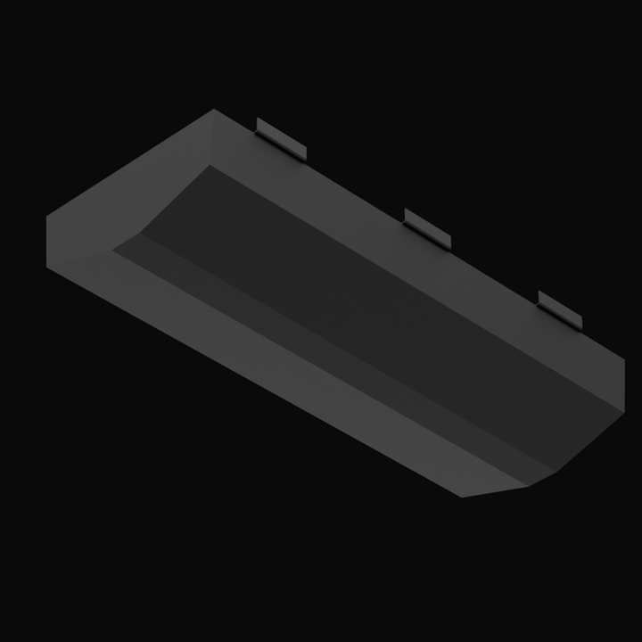 3D model of a Boston Whaler Outrage 23 fuel tank with a nominal capacity of 166 gallons. The tank measures 90 inches in length, 36 1/2 inches in width, and 14 1/4 inches in height. The model is shown from a low angle, highlighting its sleek shape and mounting brackets along the edges. The background is black with the Welding World logo in the bottom right corner