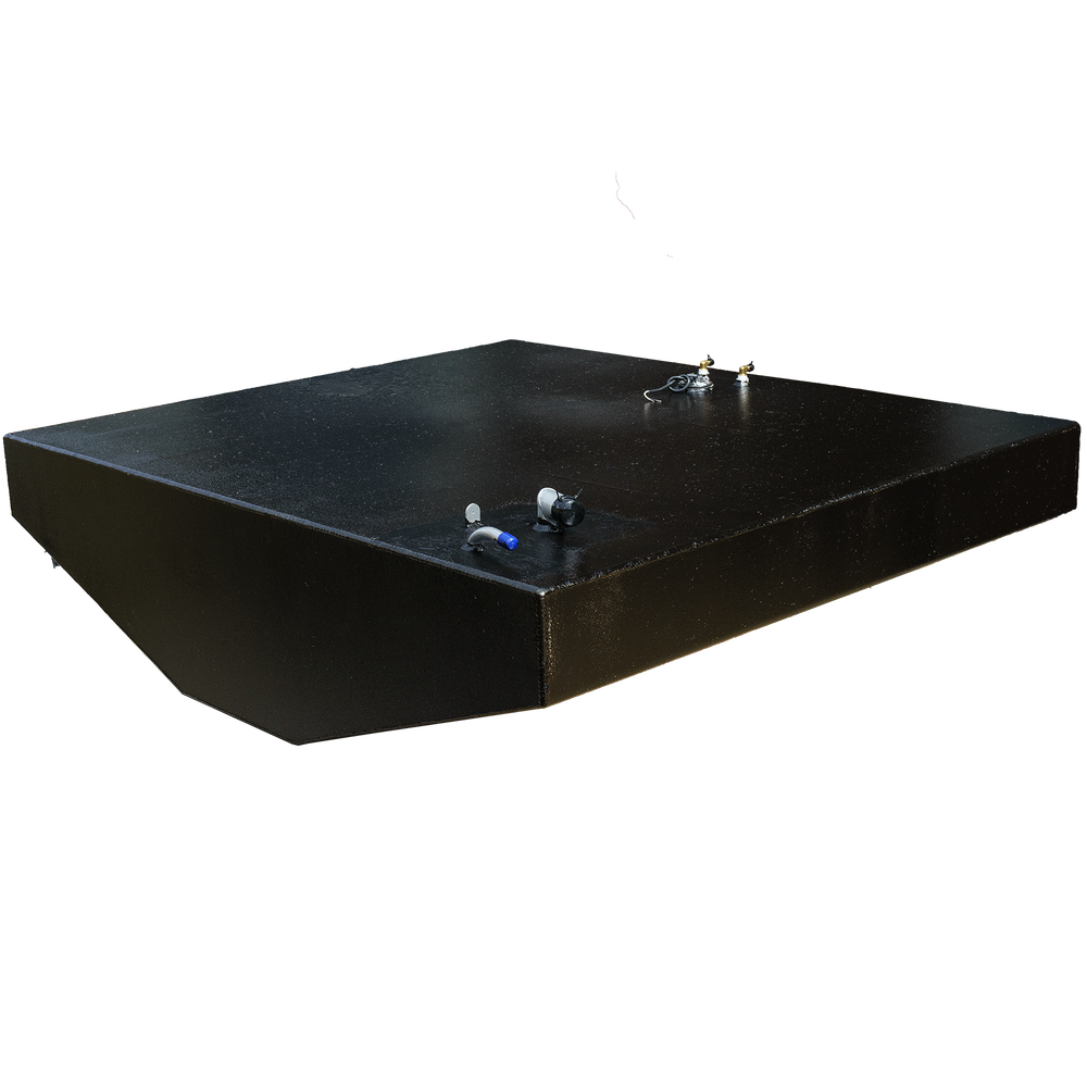 Parker 2310 150-gallon OEM replacement belly fuel tank, featuring a sleek black design with multiple fittings on the surface