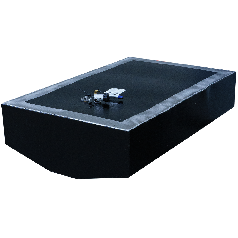 OEM replacement fuel tank for a 1984 Mako 224, featuring a rectangular design with a smooth black finish and a fuel sender unit on top