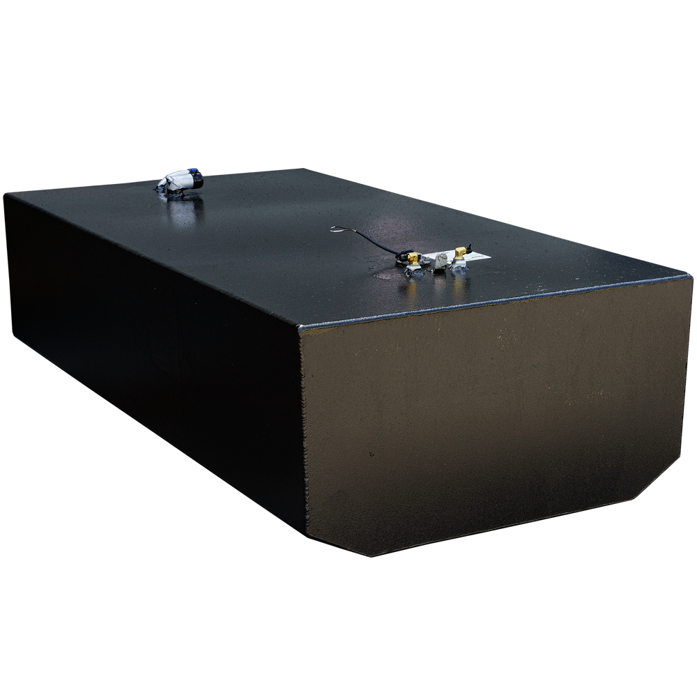 2006 Cobia 254 OEM replacement fuel tank with a capacity of 150 gallons, featuring a sleek black design and two fuel sender units on top