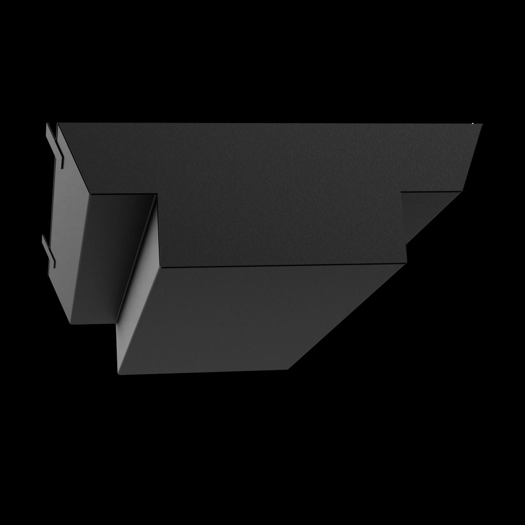 A black marine fuel tank with a "T" shape, shown from a low rear-right angle on a black background. The tank has a matte texture and multiple mounting tabs along the top edges. The bottom section extends downward and outward, forming a wide base with angled sides
